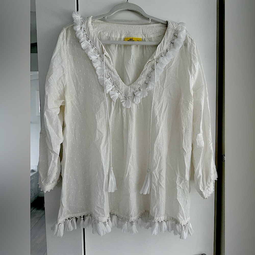 Pink Chicken White Tassel-Trimmed Women's Top